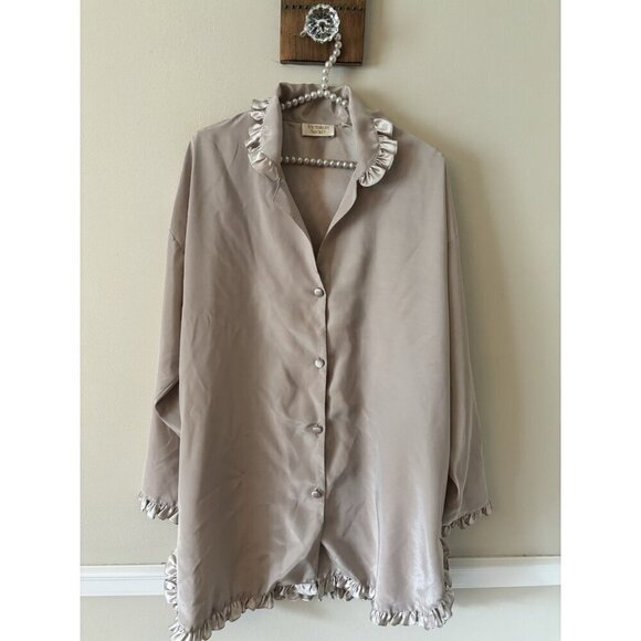 Victoria's Secret Other - Vintage Victorias Secret Size M/L Champagne Sleep Shirt Long Sleeve Ruffles